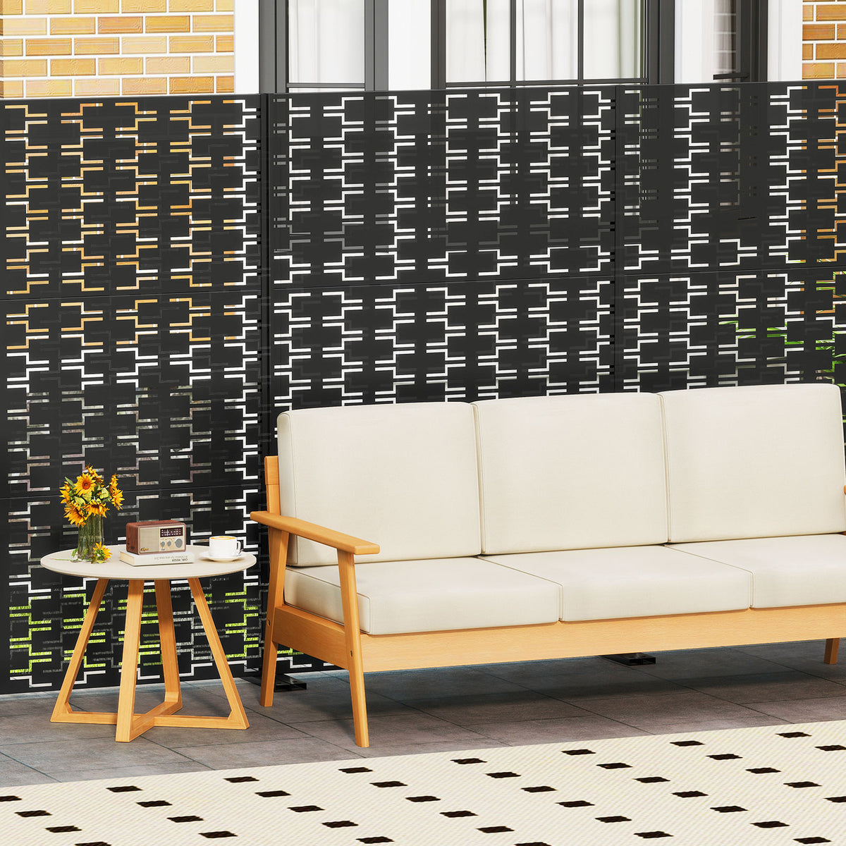 Metal Privacy Screen 72 x 48 Inch Freestanding Fence Panel Black - Irregular Hollowing