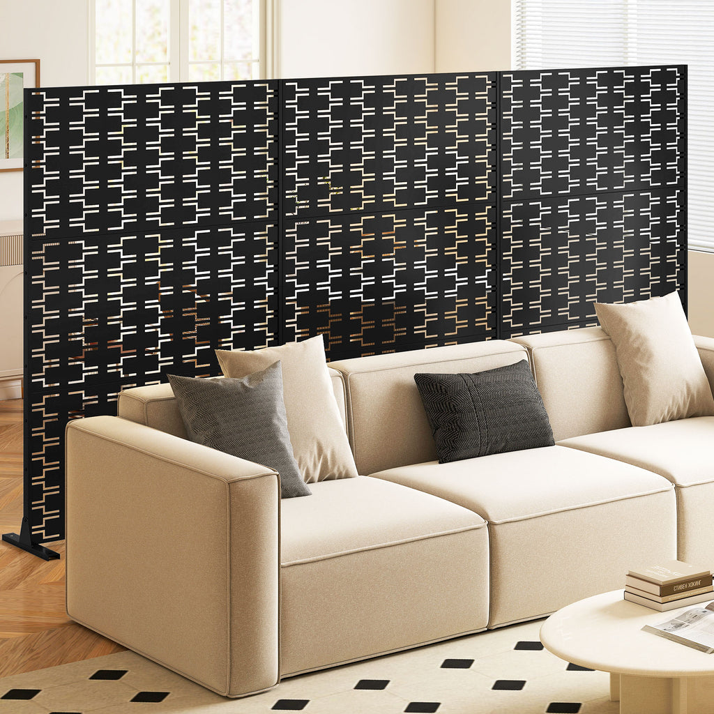 Metal Privacy Screen 72 x 48 Inch Freestanding Fence Panel Black - Irregular Hollowing