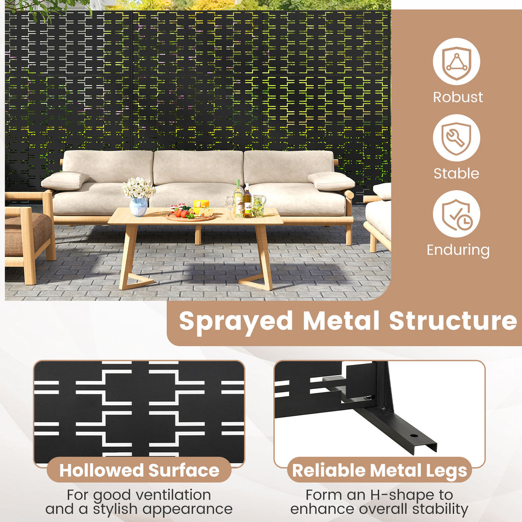 Metal Privacy Screen 72 x 48 Inch Freestanding Fence Panel Black - Irregular Hollowing