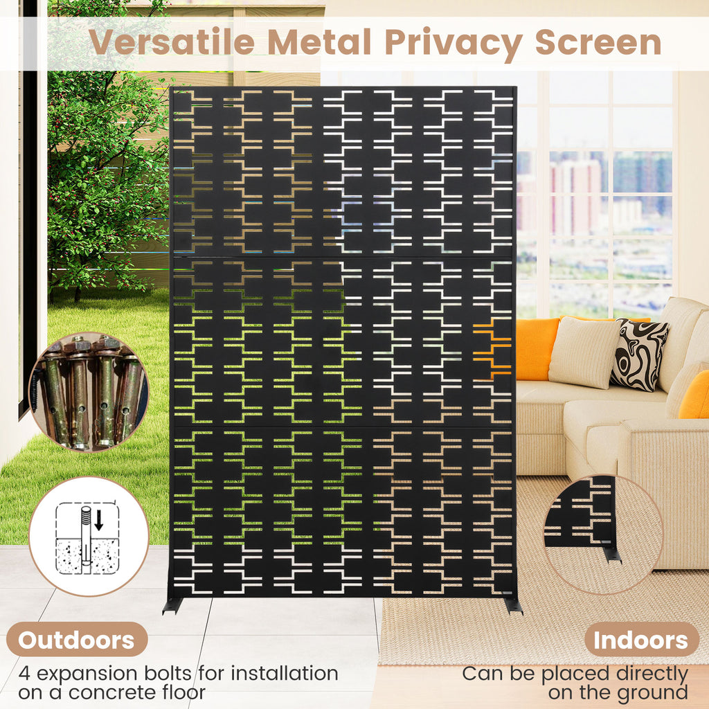 Metal Privacy Screen 72 x 48 Inch Freestanding Fence Panel Black - Irregular Hollowing