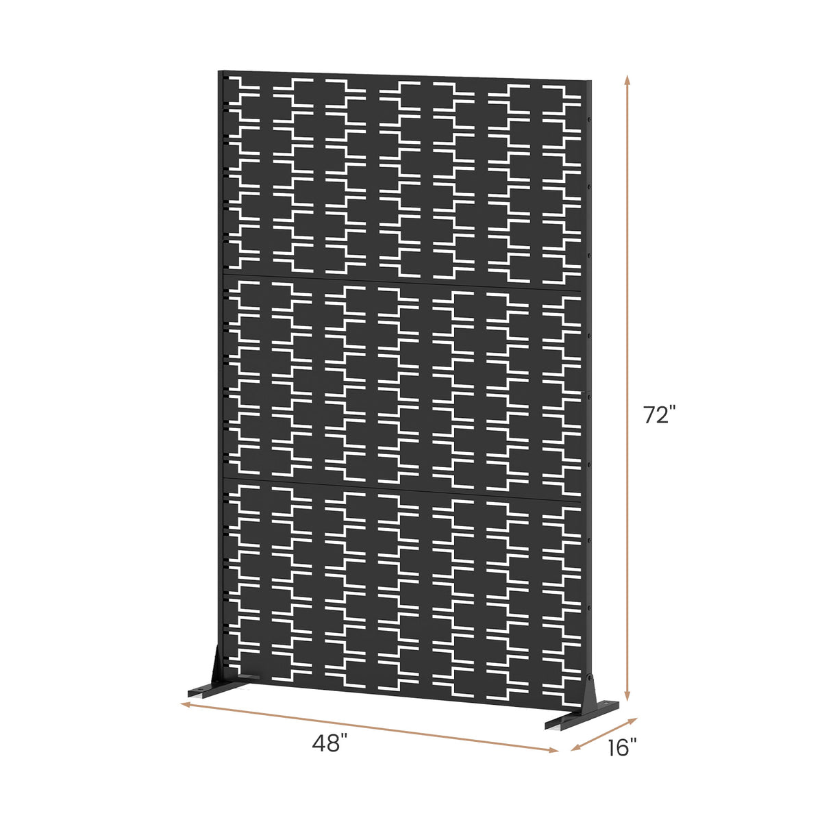 Metal Privacy Screen 72 x 48 Inch Freestanding Fence Panel Black - Irregular Hollowing