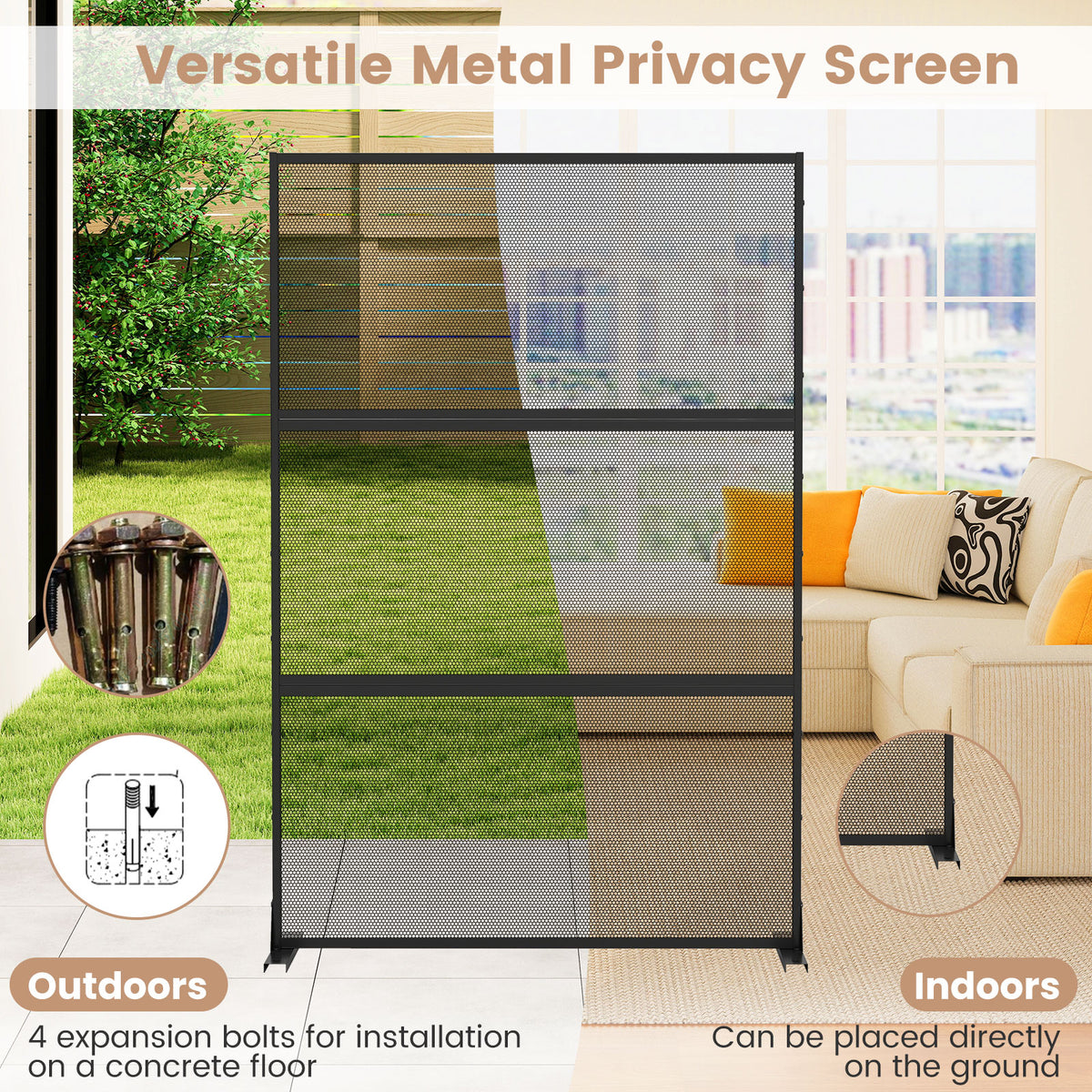 Hexagonal Black Metal Privacy Screen with Expansion Bolts & Connection Screws - Outdoor Indoor