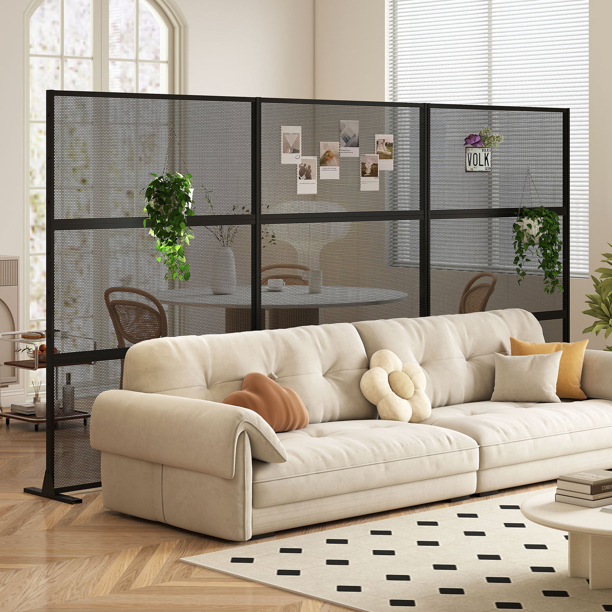 Hexagonal Black Metal Privacy Screen with Expansion Bolts & Connection Screws - Outdoor Indoor