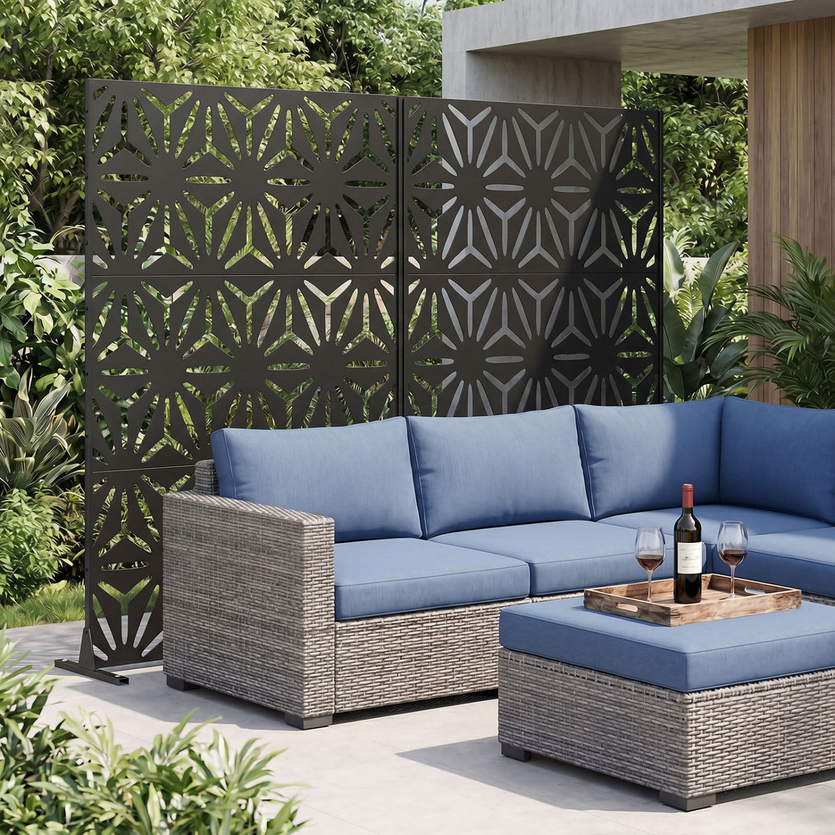 Black Freestanding Fence Panel 72x48 Inches with Stand & Expansion Bolts