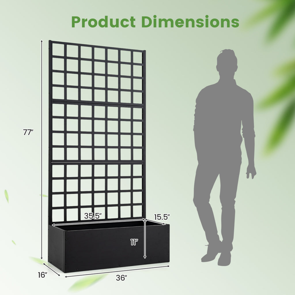 Metal Raised Garden Bed with Trellis and Drainage Holes for Climbing