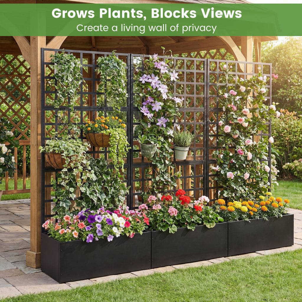 Metal Raised Garden Bed with Trellis and Drainage Holes for Climbing