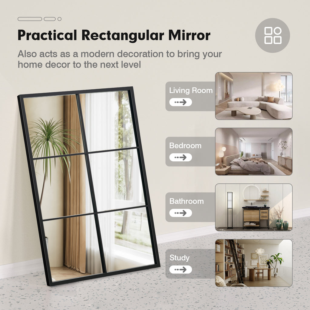 Black 3-Layer Wall Mirror with Metal Frame for Living Room & Dining Area