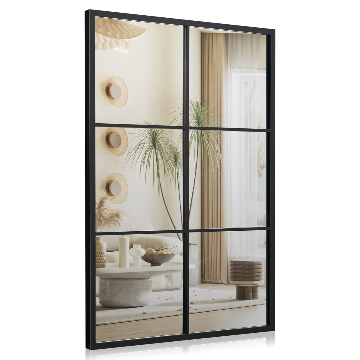Black 3-Layer Wall Mirror with Metal Frame for Living Room & Dining Area