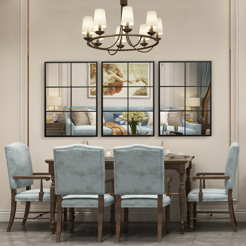 Black 3-Layer Wall Mirror with Metal Frame for Living Room & Dining Area