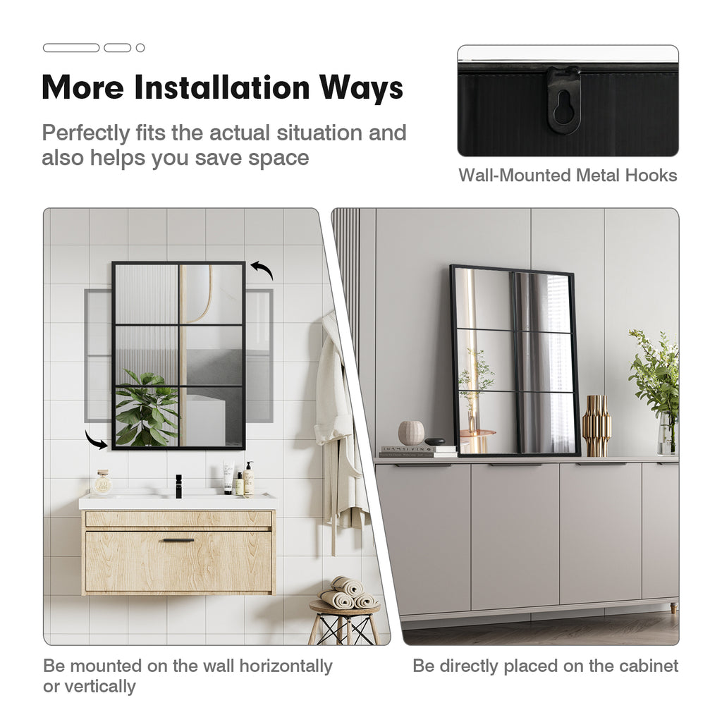 Black 3-Layer Wall Mirror with Metal Frame for Living Room & Dining Area
