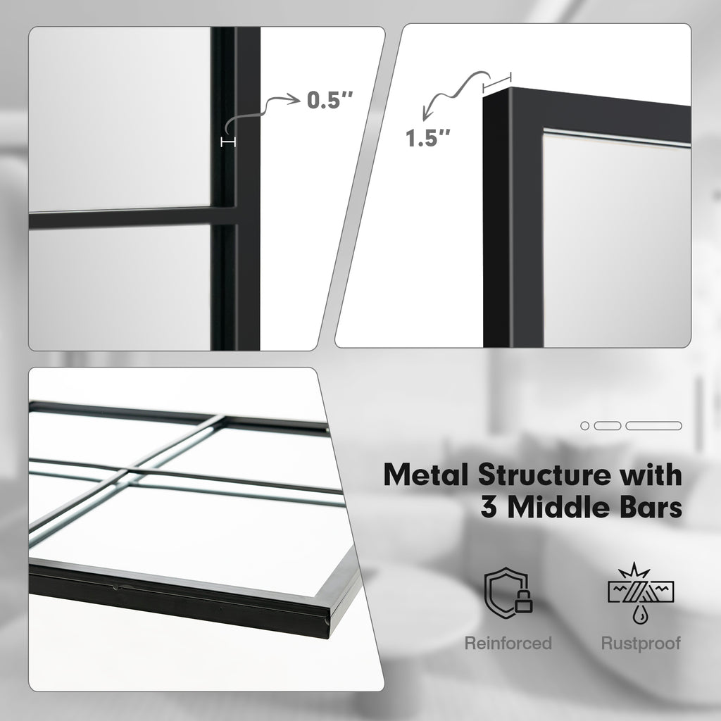 Black 3-Layer Wall Mirror with Metal Frame for Living Room & Dining Area