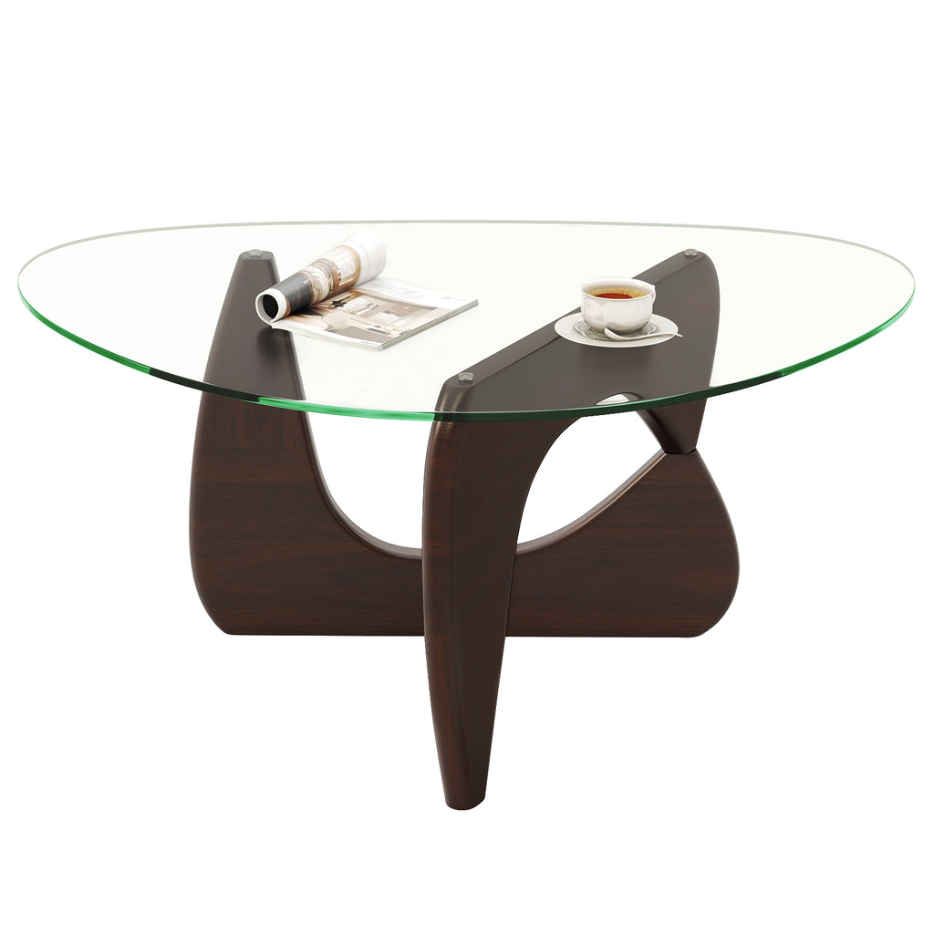 Triangle Coffee Table with Tempered Glass Top - Walnut