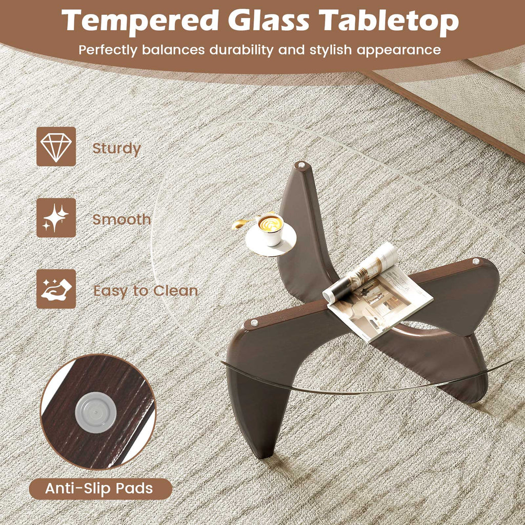 Triangle Coffee Table with Tempered Glass Top - Walnut