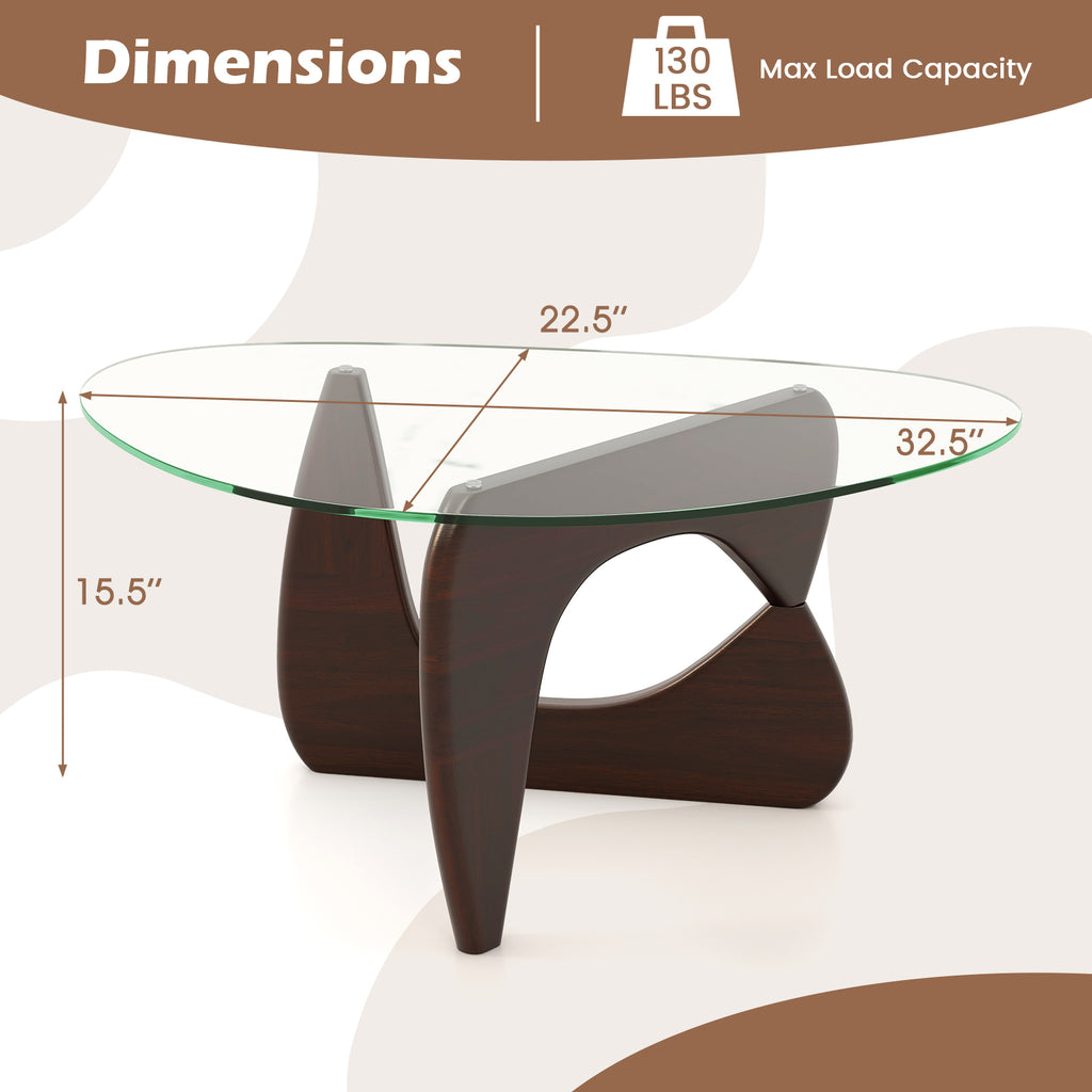 Triangle Coffee Table with Tempered Glass Top - Walnut