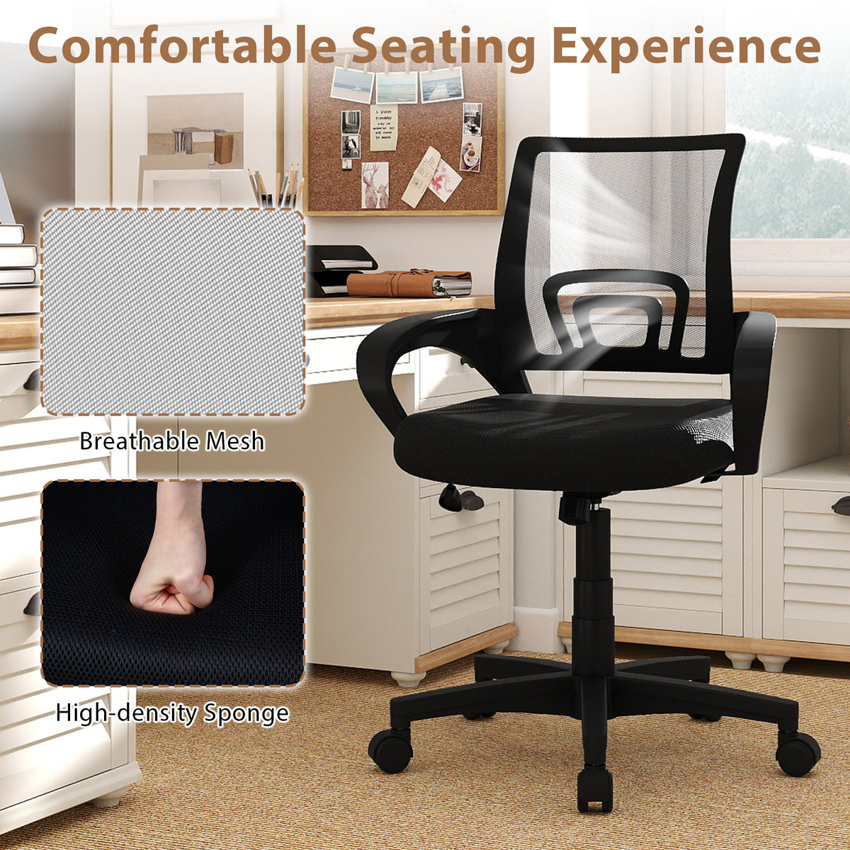 Mid-Back Mesh Office Chair Ergonomic Computer with Lumbar Support