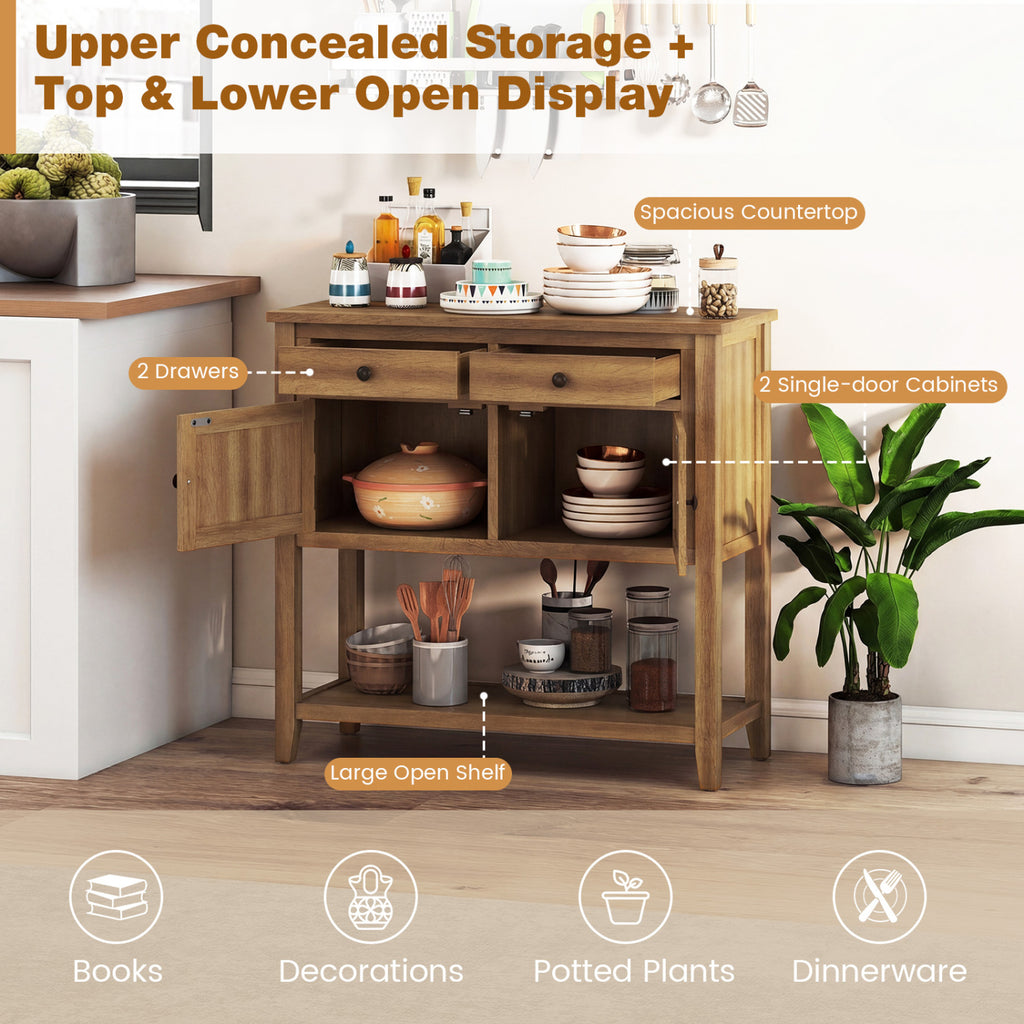 Mid-Century Console Table with Storage Drawers - Walnut