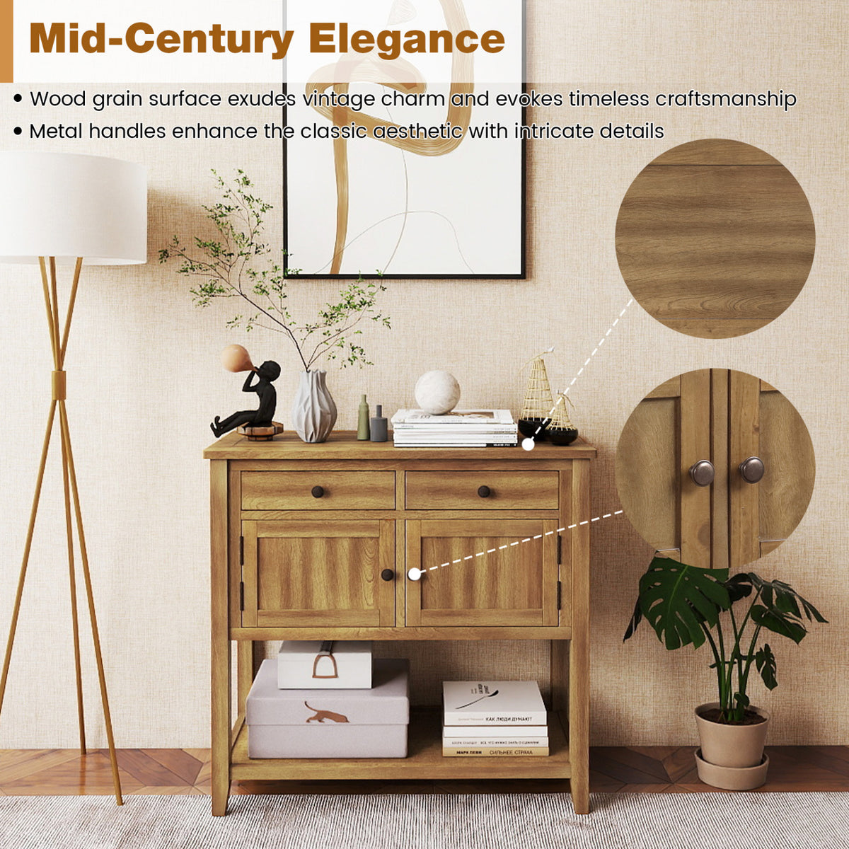 Mid-Century Console Table with Storage Drawers - Walnut