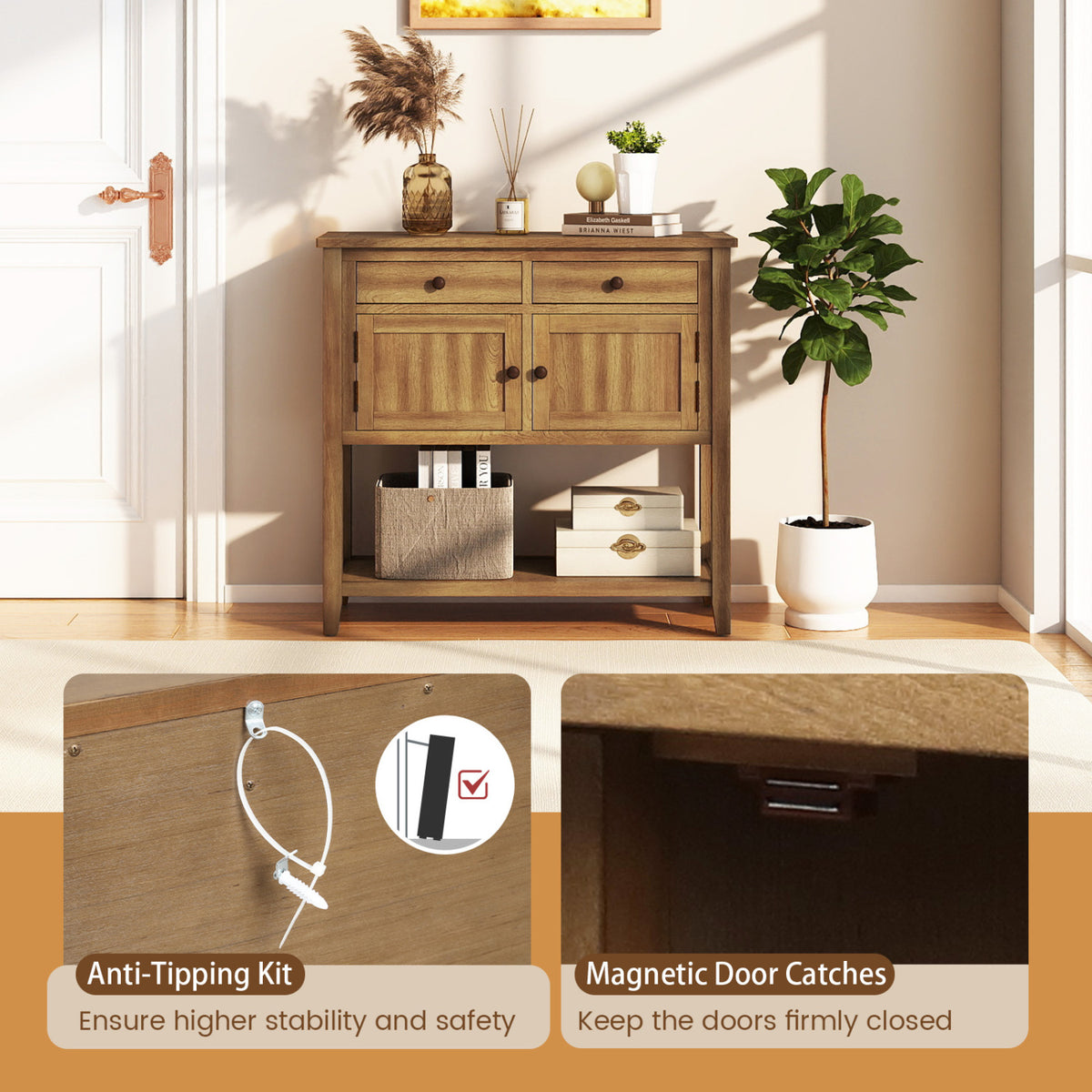 Mid-Century Console Table with Storage Drawers - Walnut