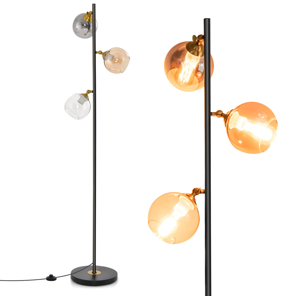 Mid Century Floor Lamp with 3 Glass Globe Shades - Adjustable & Heavy Base - Variation: 3 Glass Globe Shades