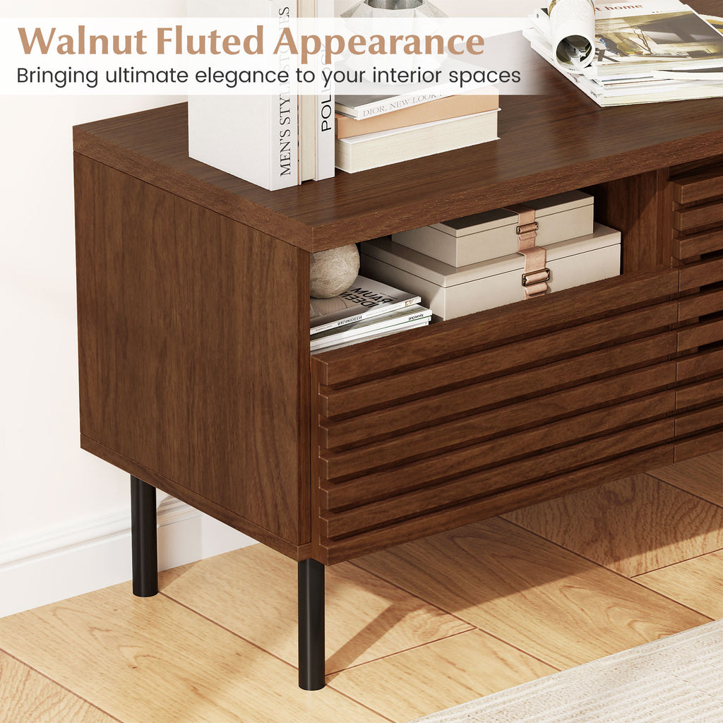 Mid-Century TV Stand for 40 Inch TV, Walnut Fluted