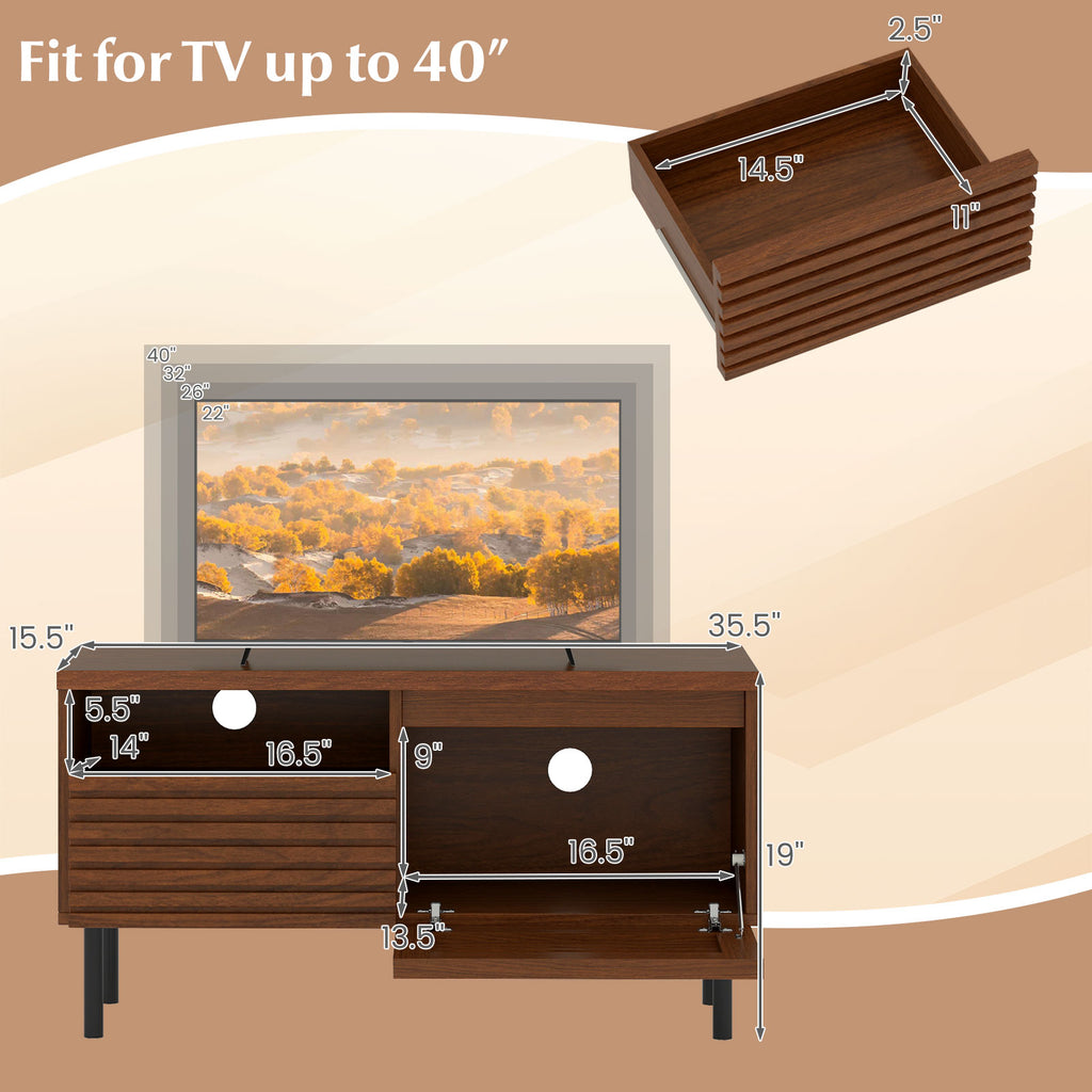 Mid-Century TV Stand for 40 Inch TV, Walnut Fluted