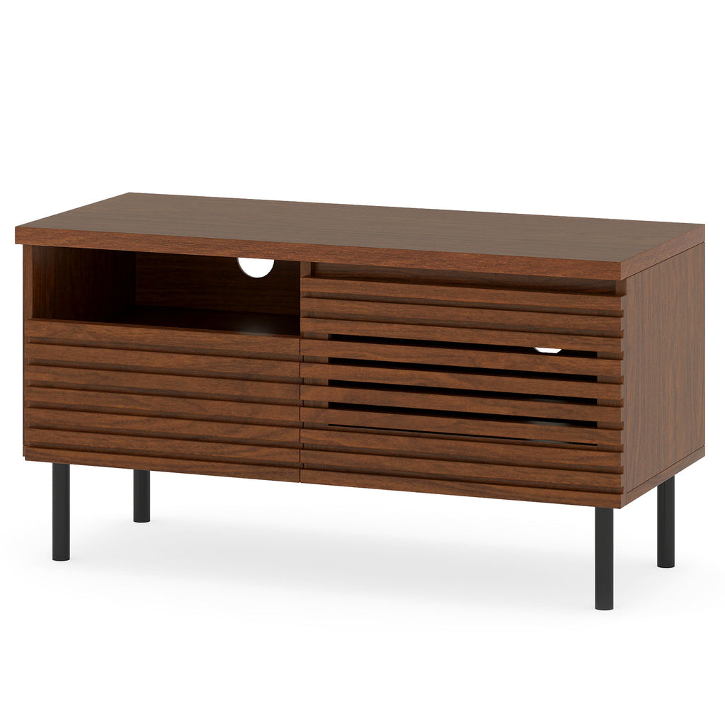 Mid-Century TV Stand for 40 Inch TV, Walnut Fluted