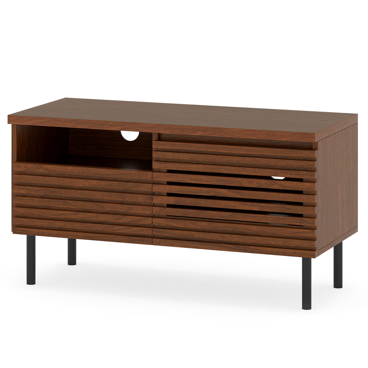 Mid-Century TV Stand for 40 Inch TV, Walnut Fluted