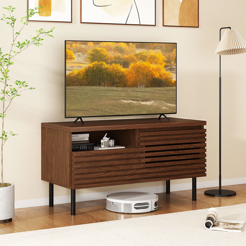 Mid-Century TV Stand for 40 Inch TV, Walnut Fluted