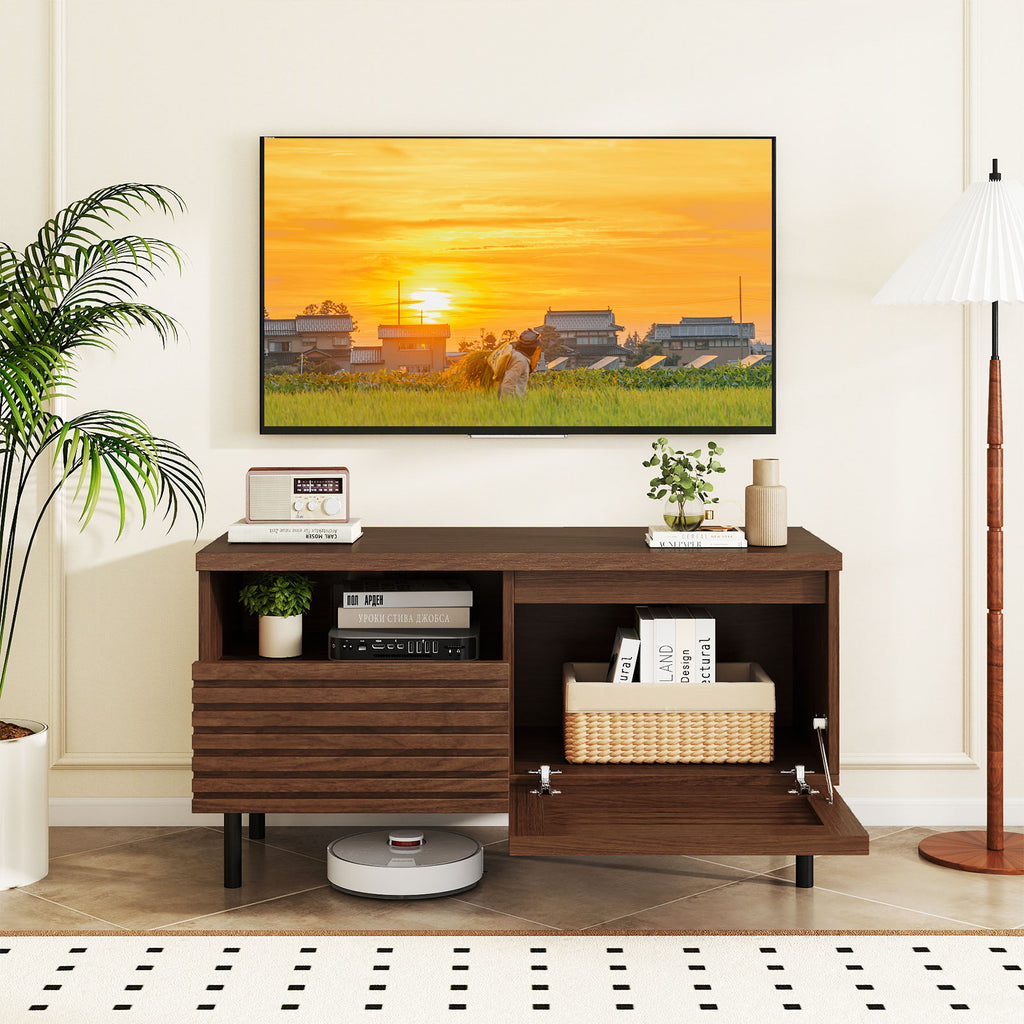 Mid-Century TV Stand for 40 Inch TV, Walnut Fluted