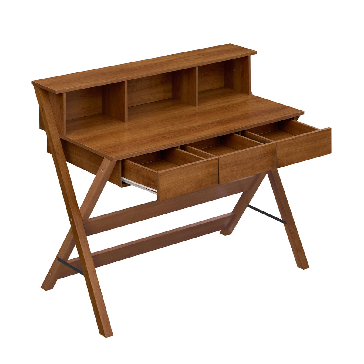 Vintage Computer Desk with 3 Drawers & Storage - Brown