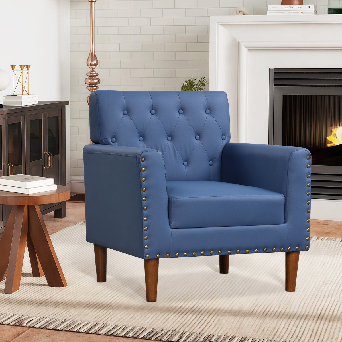 Mid Century Modern Accent Chair, Button Tufted, Blue