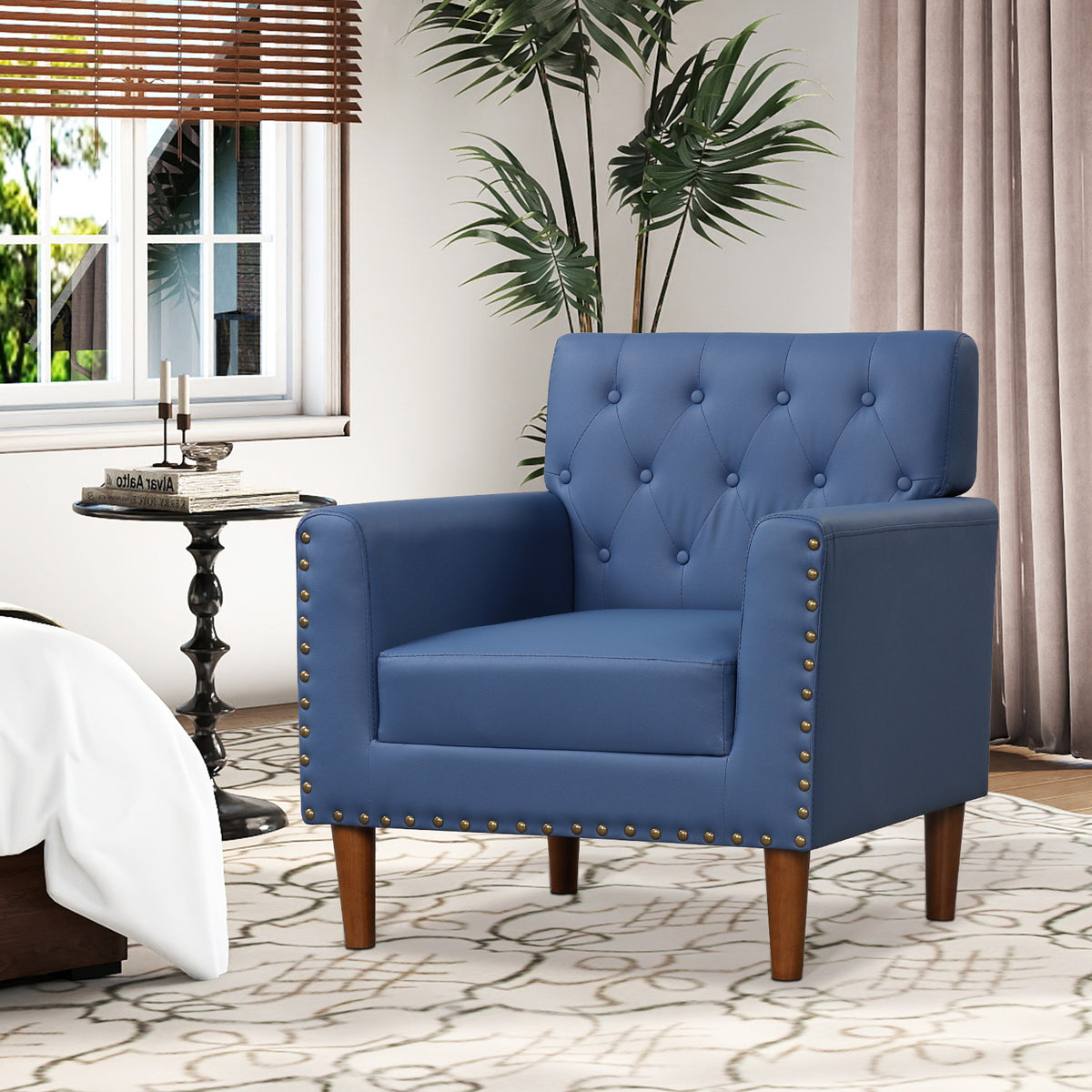 Mid Century Modern Accent Chair, Button Tufted, Blue