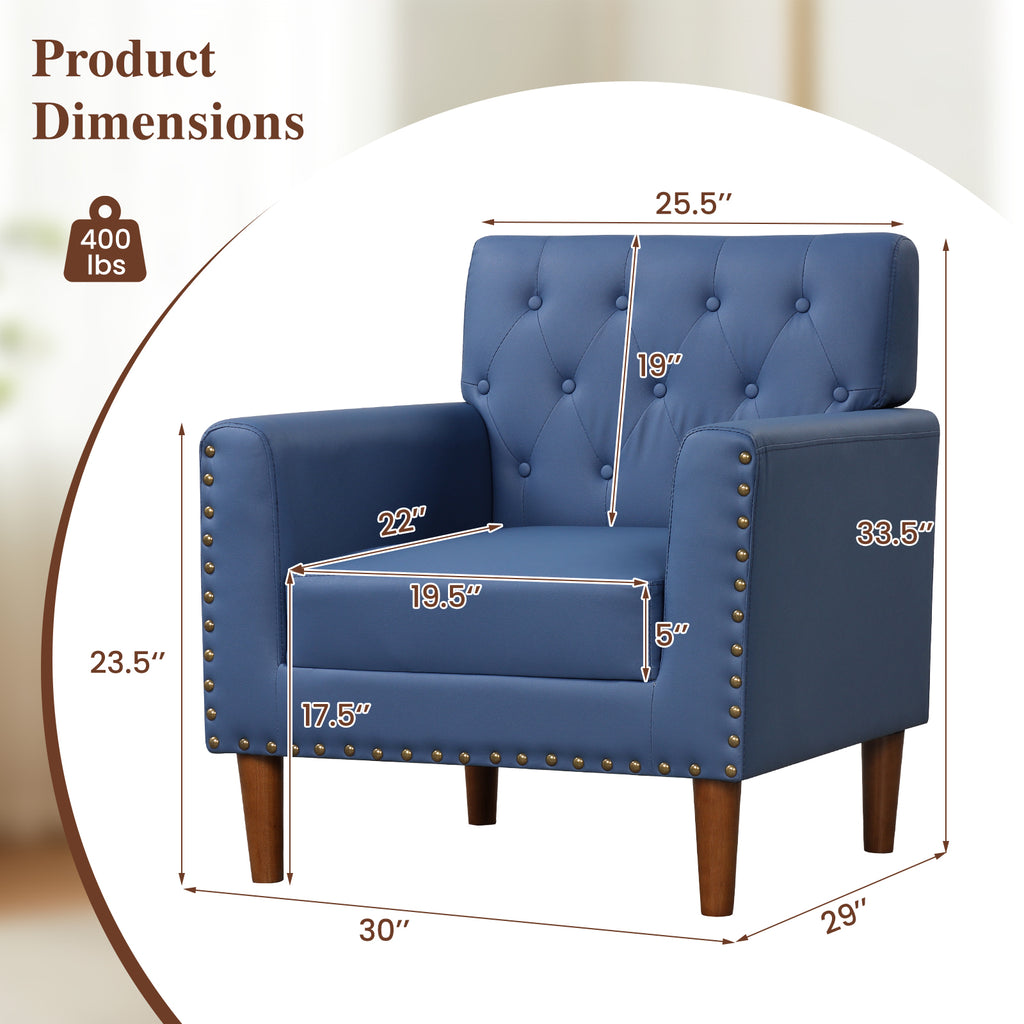 Mid Century Modern Accent Chair, Button Tufted, Blue