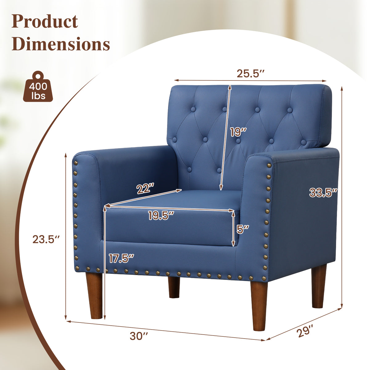Mid Century Modern Accent Chair, Button Tufted, Blue