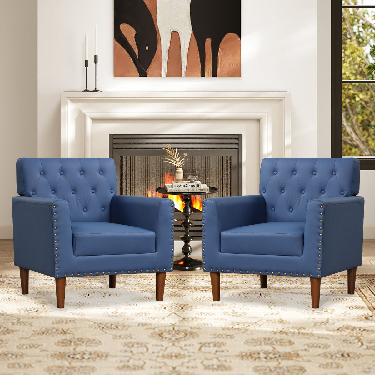 Mid Century Modern Accent Chair, Button Tufted, Blue