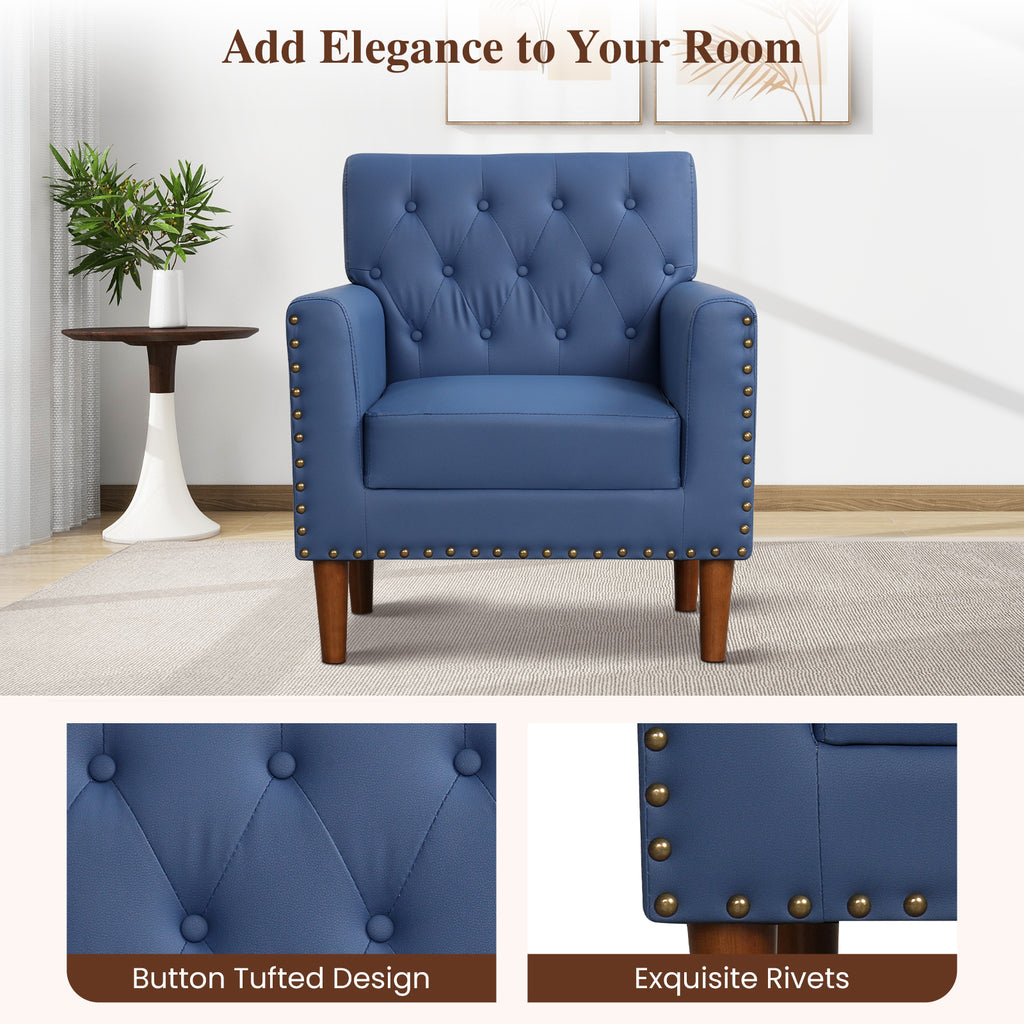 Mid Century Modern Accent Chair with Button Tufted Design – Blue