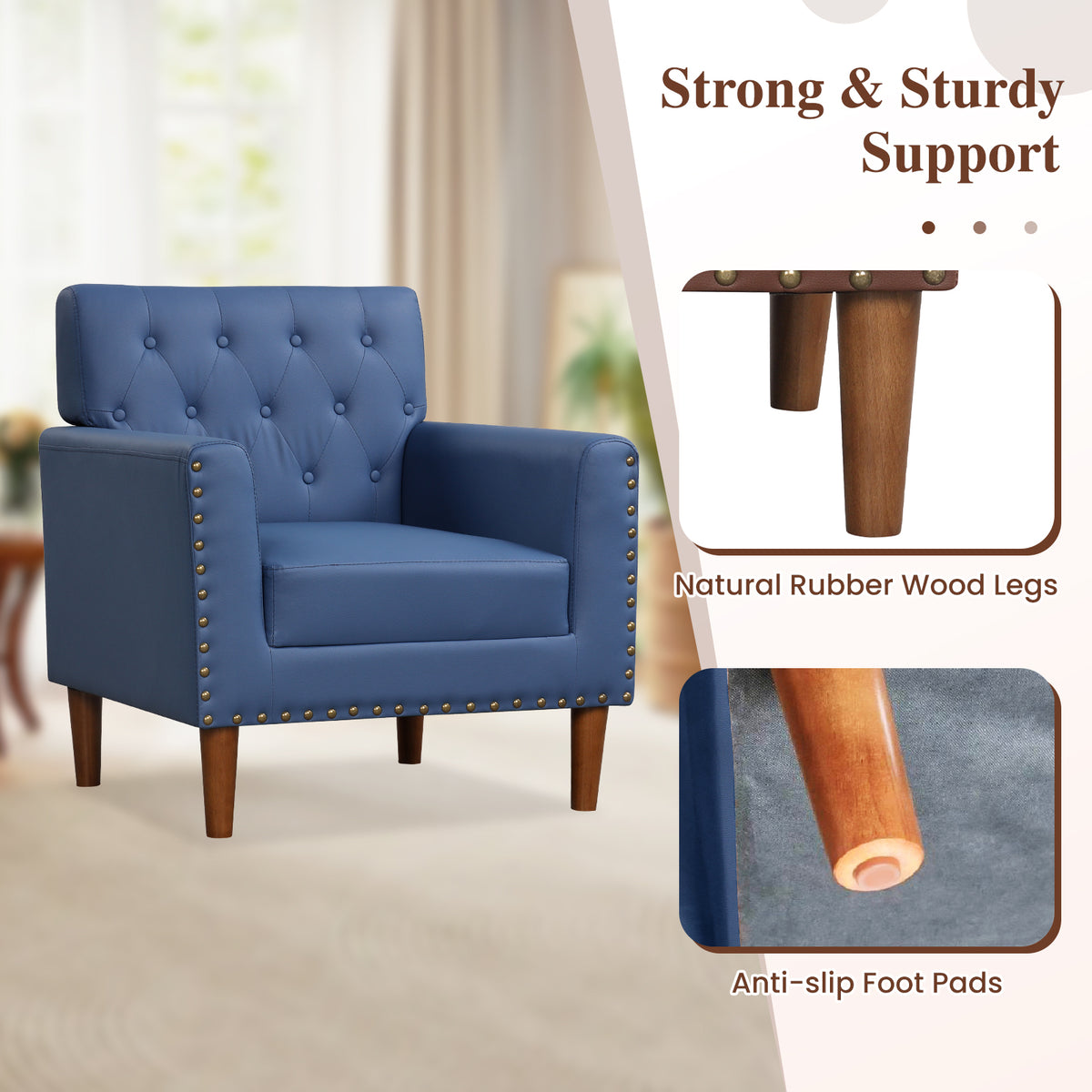 Mid Century Modern Accent Chair, Button Tufted, Blue