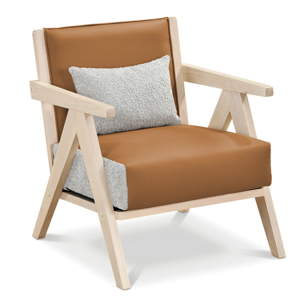 Mid-Century Modern Accent Chair, Brown - Faux Leather
