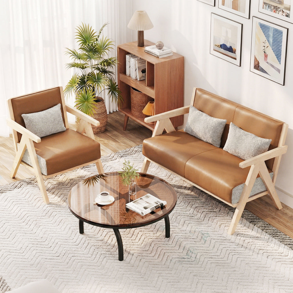 Mid-Century Modern Accent Chair, Brown - Faux Leather