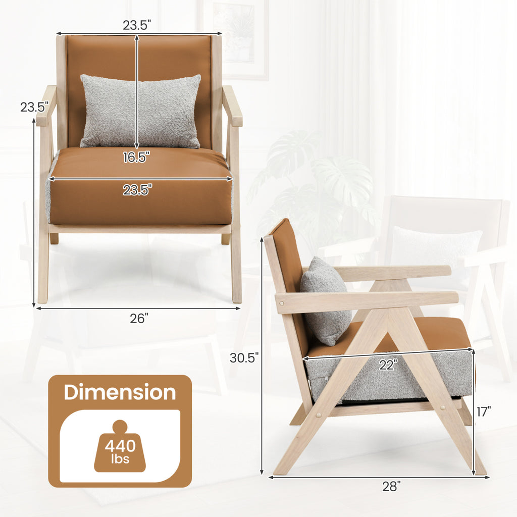 Mid-Century Modern Accent Chair, Brown - Faux Leather