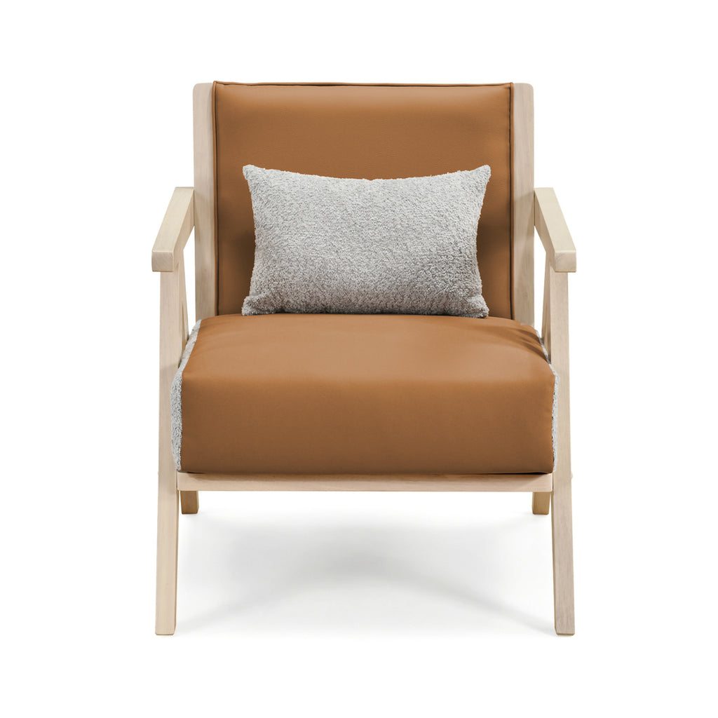 Mid-Century Modern Accent Chair, Brown - Faux Leather