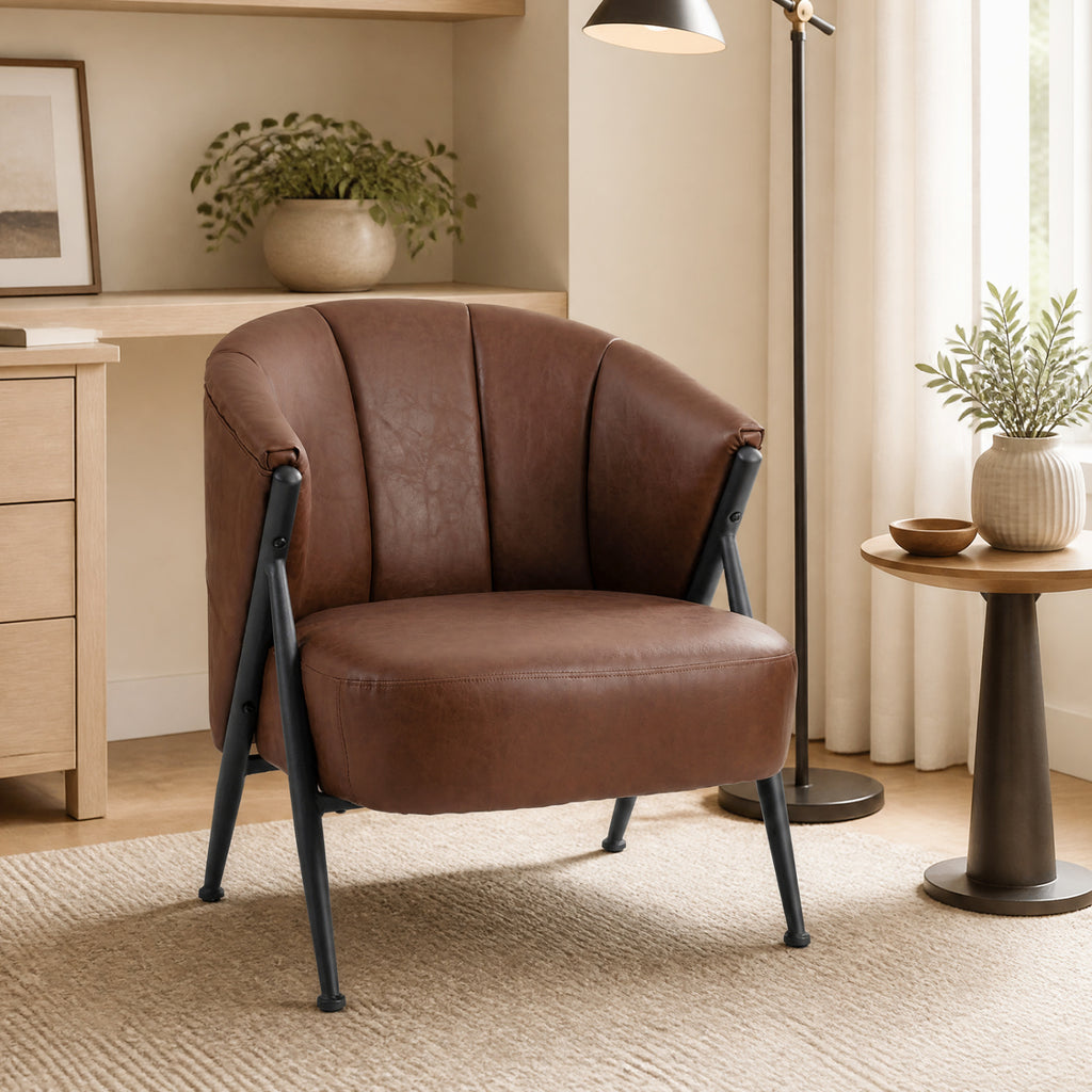 Mid Century Modern Armchair with Curved Backrest - Brown