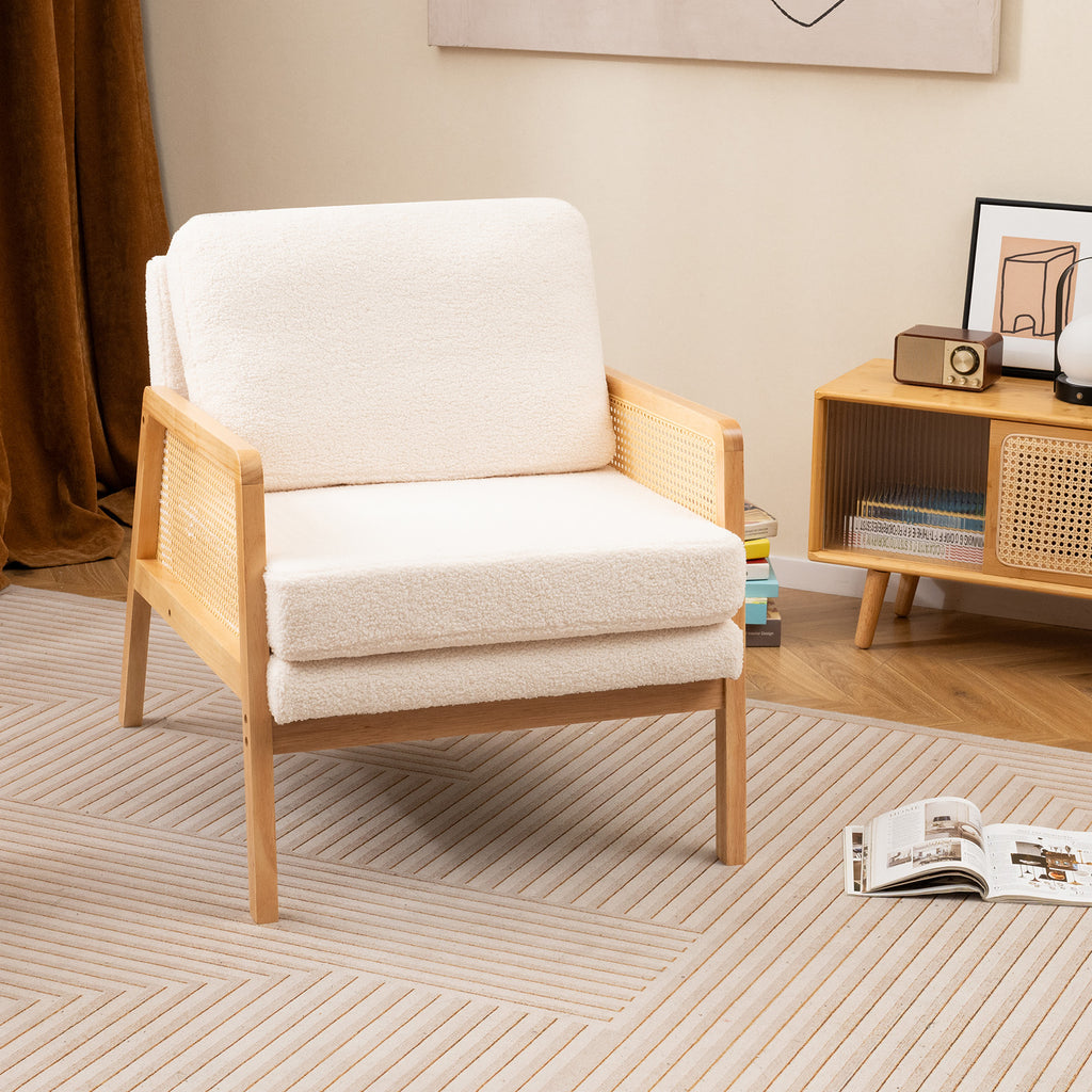 Mid Century Modern Accent Chair with Rattan Arms - Natural