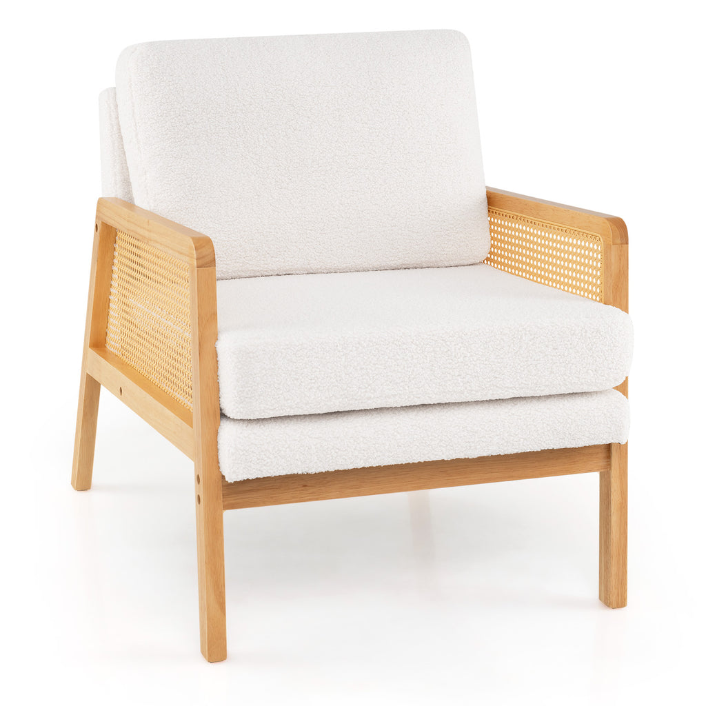 Mid Century Modern Accent Chair with Rattan Arms - Natural