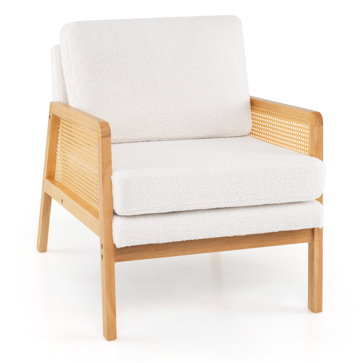 Mid Century Modern Accent Chair with Rattan Arms - Natural