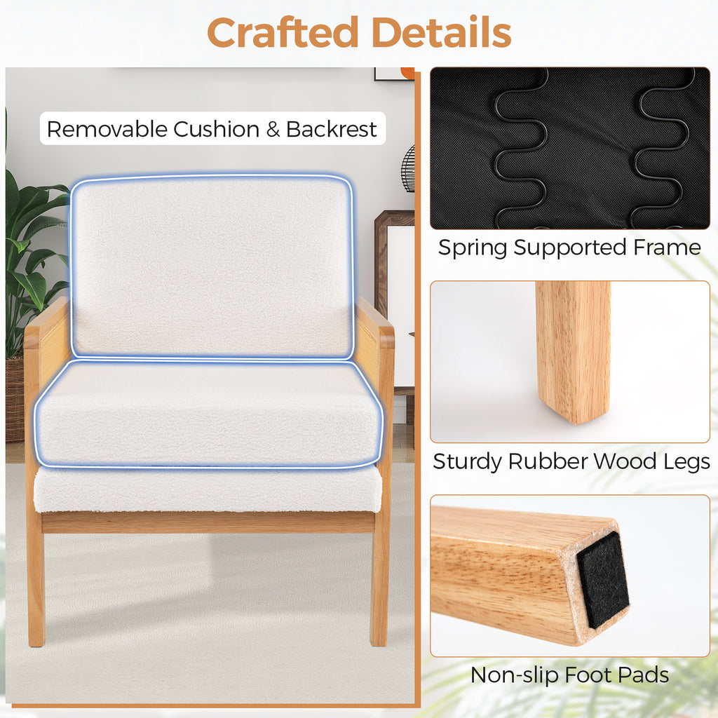 Mid Century Modern Accent Chair with Rattan Arms - Natural