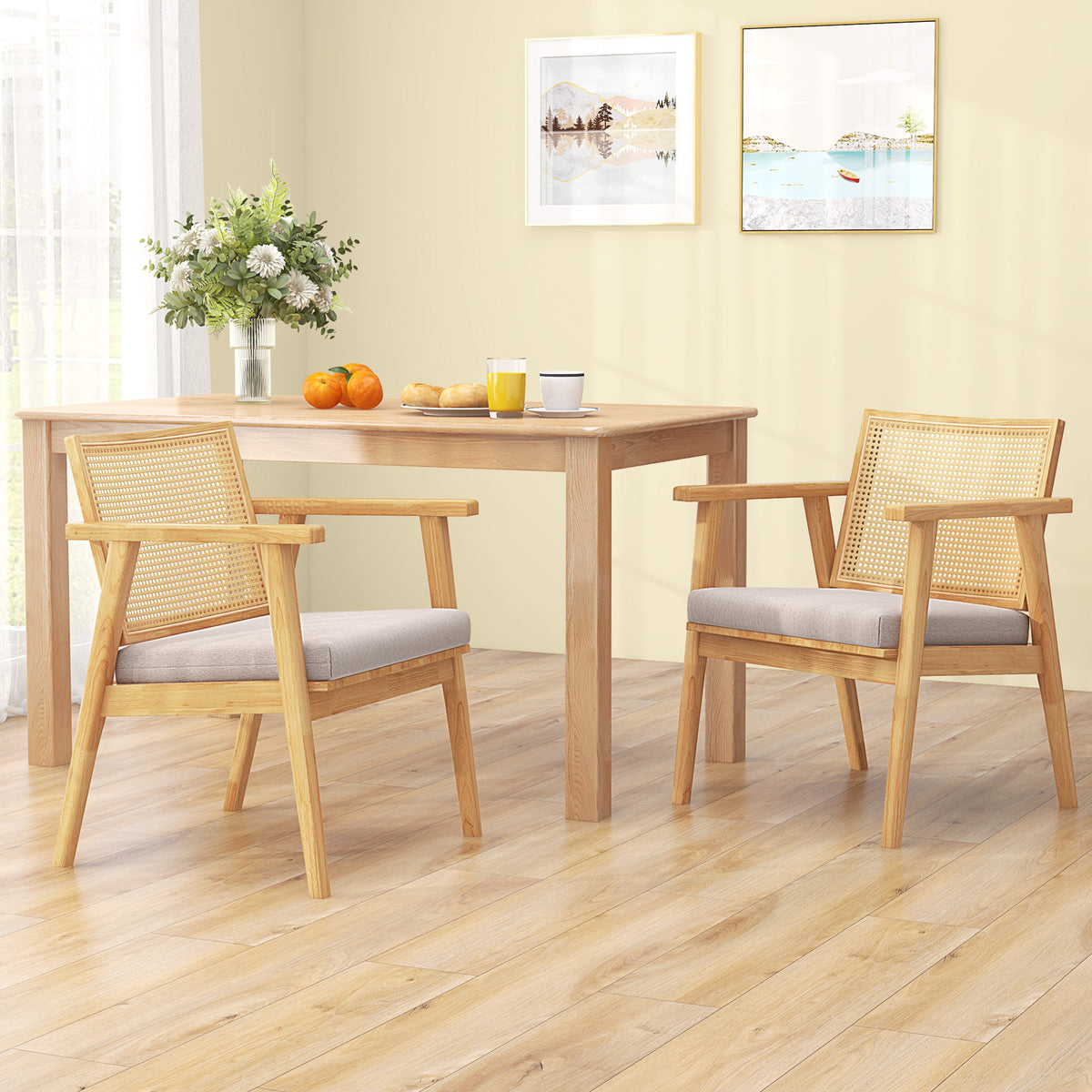 Mid Century Modern Accent Chairs Set of 2, Natural