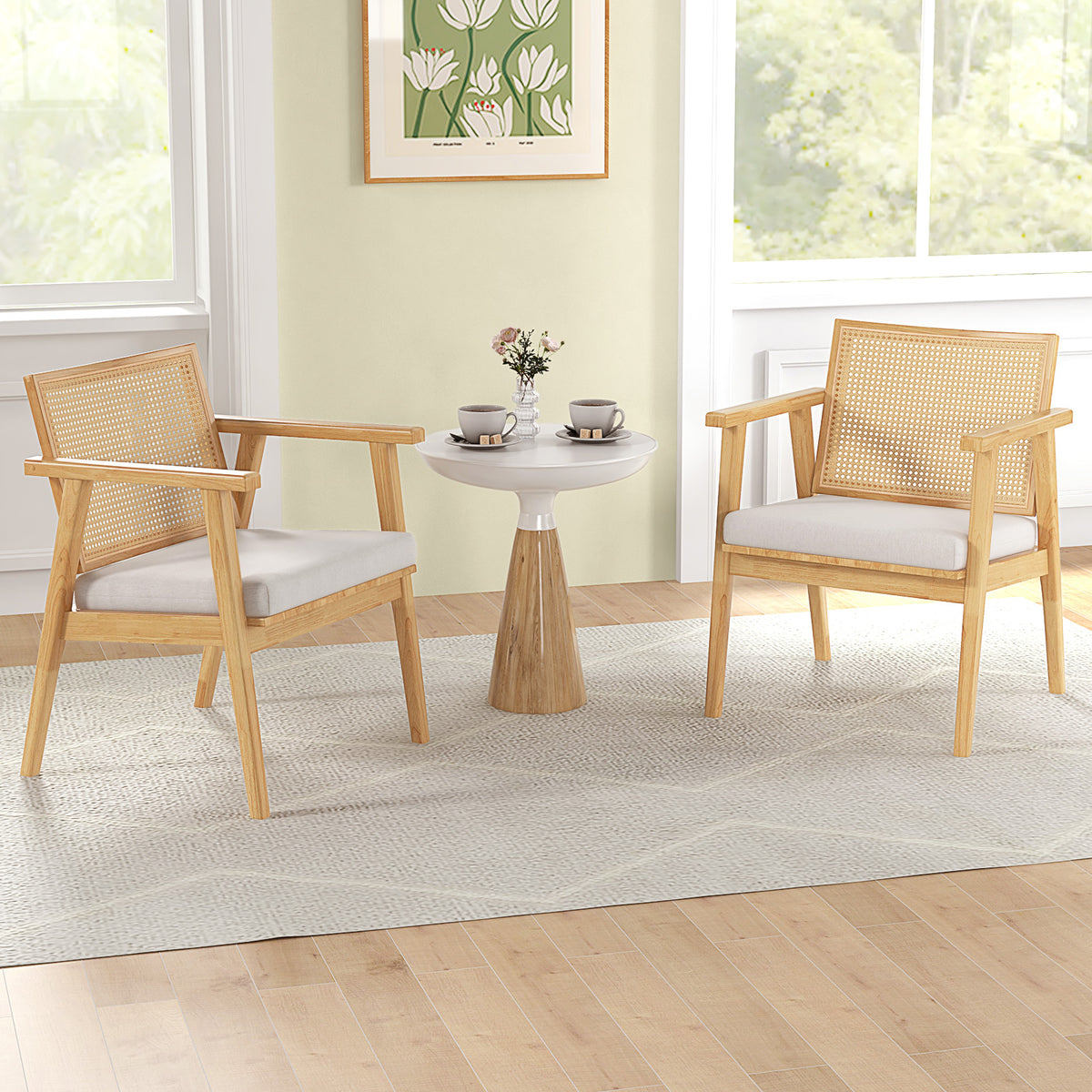 Mid Century Modern Accent Chairs Set of 2, Natural