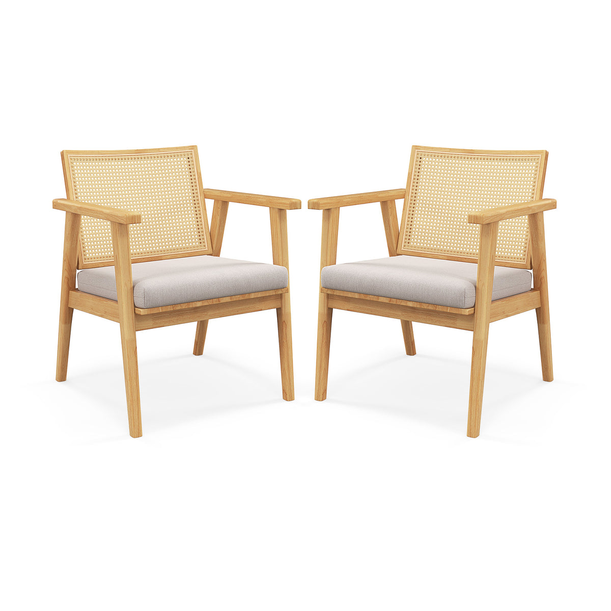 Mid Century Modern Accent Chairs Set of 2, Natural