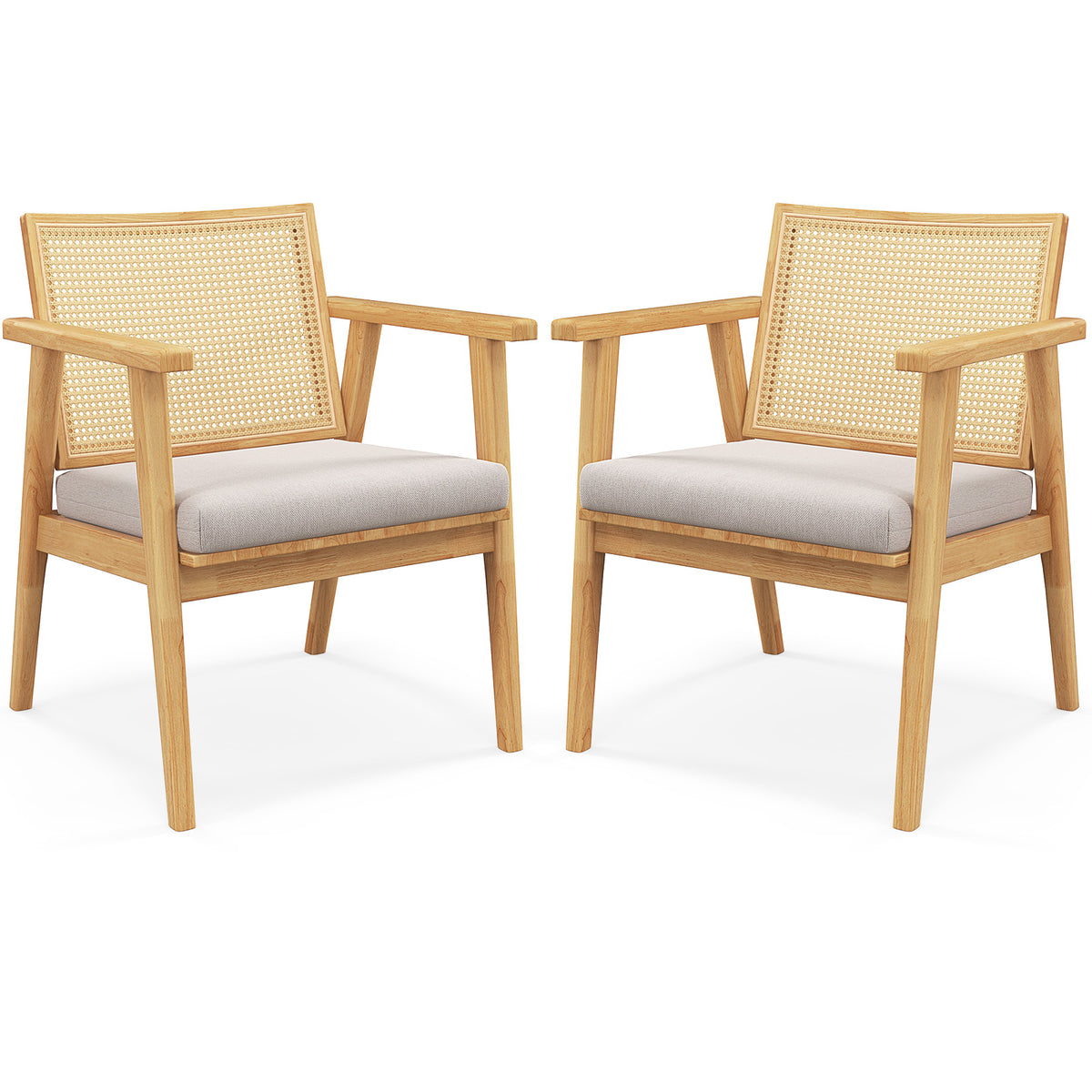 Mid Century Modern Accent Chairs Set of 2, Natural